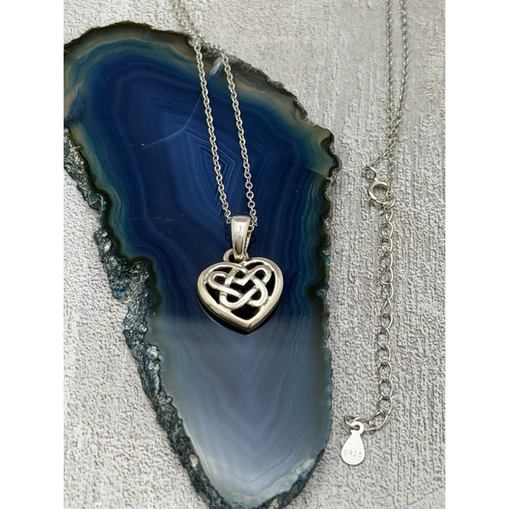 Celtic Knot Heart Pendant Necklace Sterling Silver 925 with Adjustable Chain